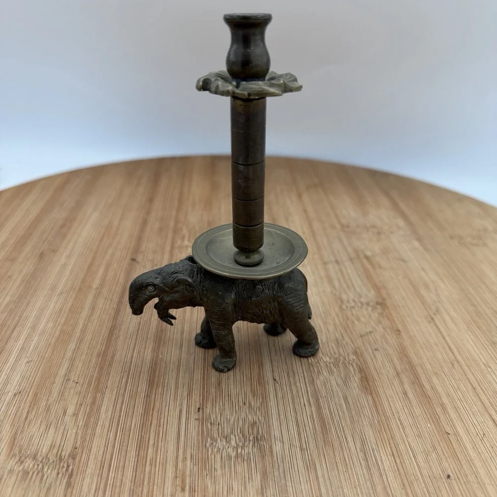 Vintage Solid Brass‎ Elephant Corkscrew Candle Base Barware